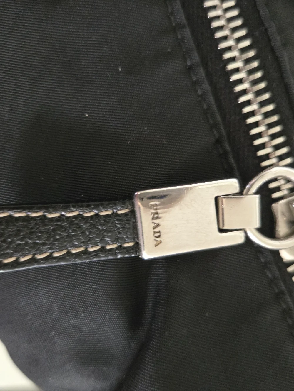 Prada Black Nylon Shoulder Bag with Leather Trim